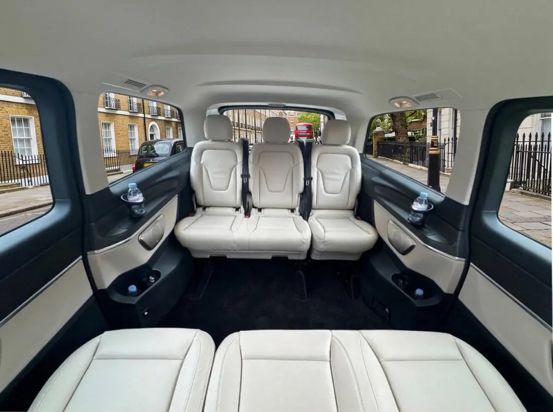 Cream leather rear cabin of the Mercedes V-Class