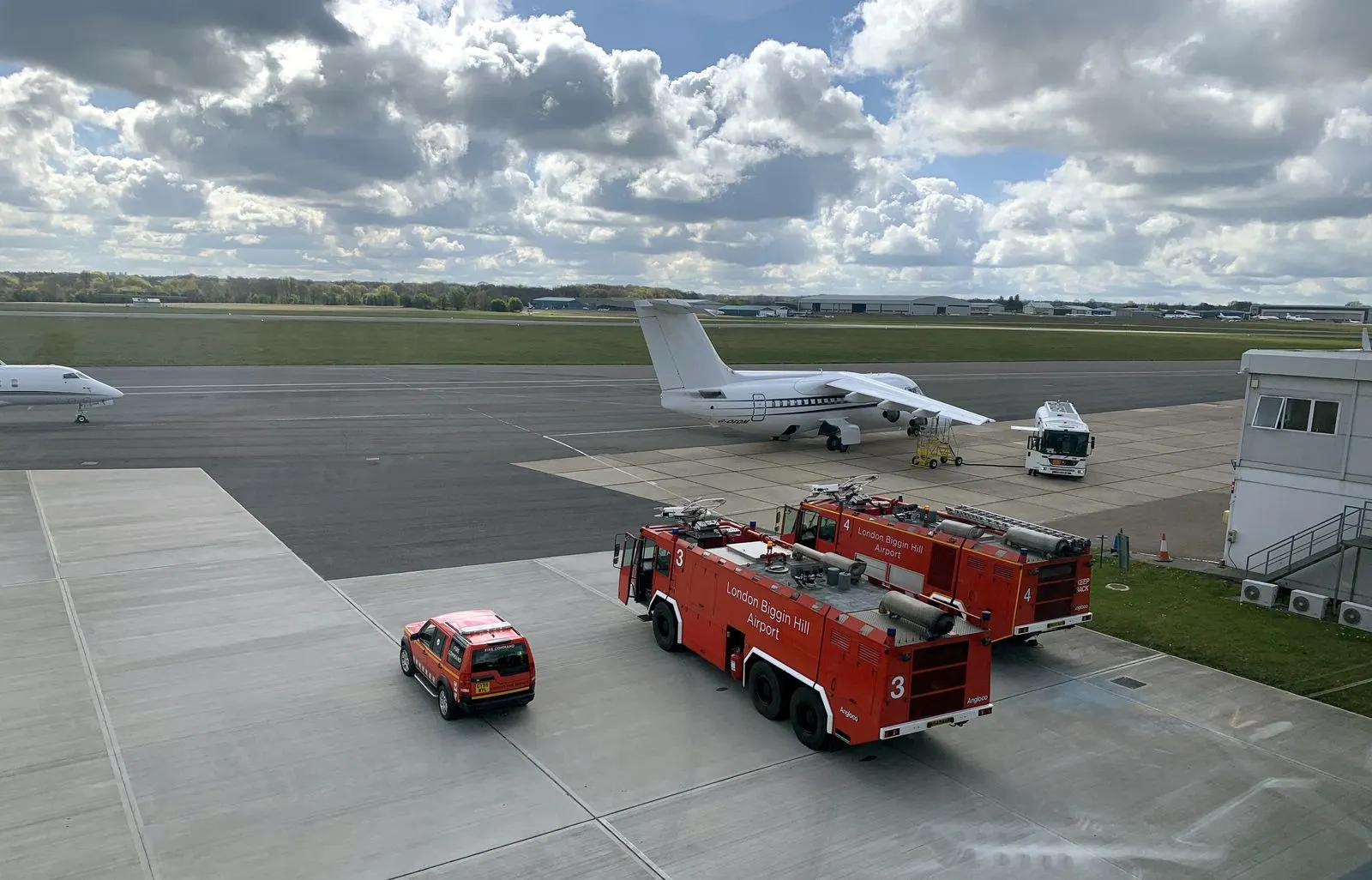 The apron at London Biggin Hill Airport with an aircraft being refuelled
